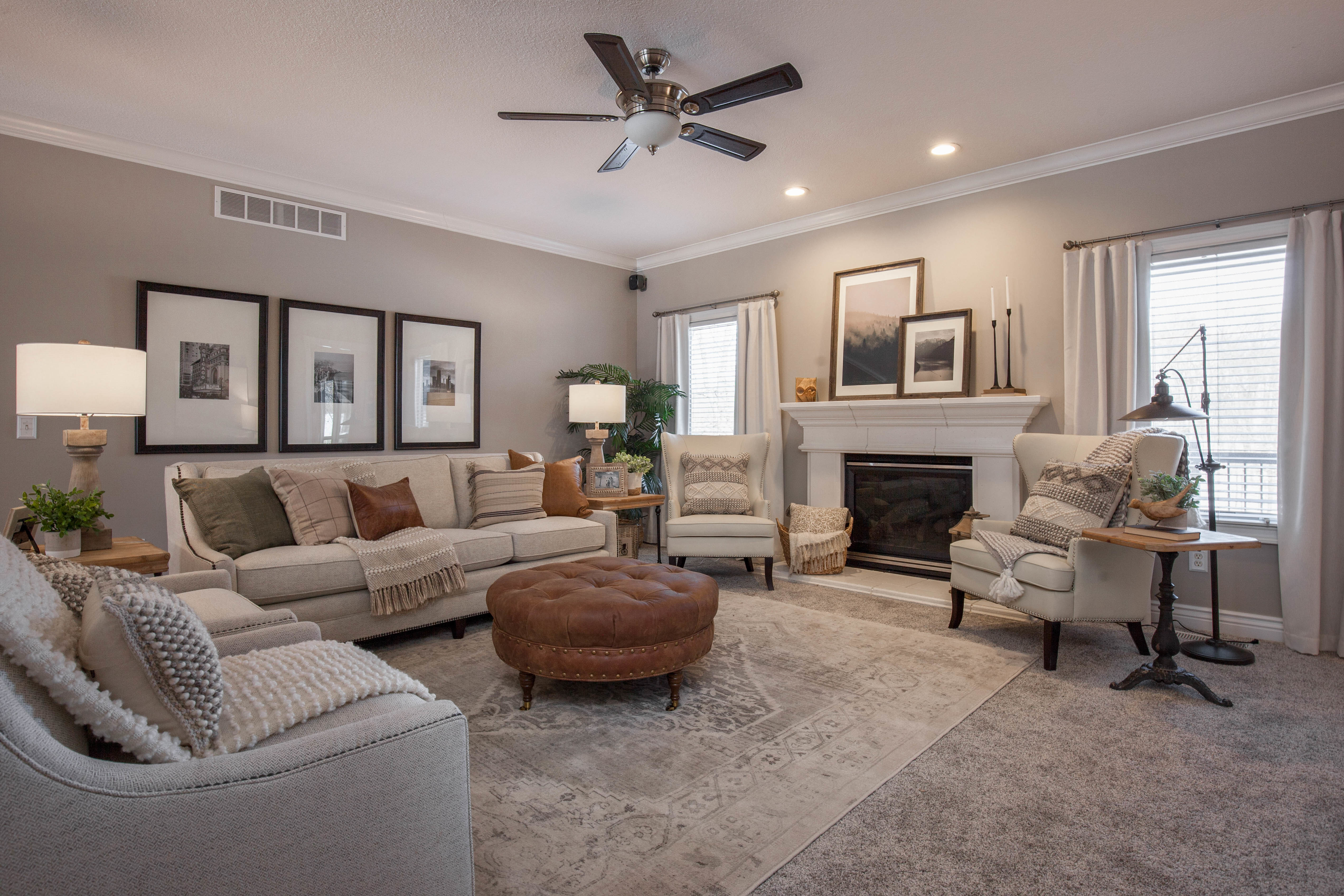 Modern living room staged for photos in Central Illinois